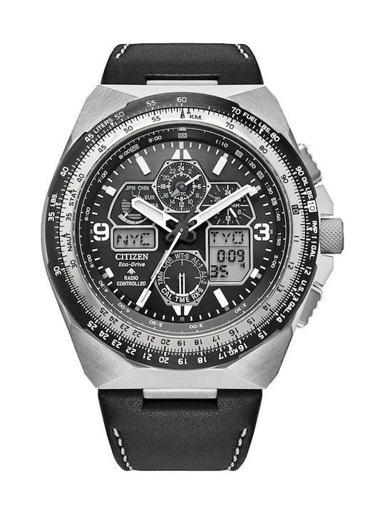 Citizen Digital Watch Chronograph Battery with Black Leather Strap