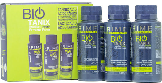 Prime Pro Extreme Bio Tanix Mini Kit Keratin Treatment Set For Straightening For Curly Hair 3 Pieces