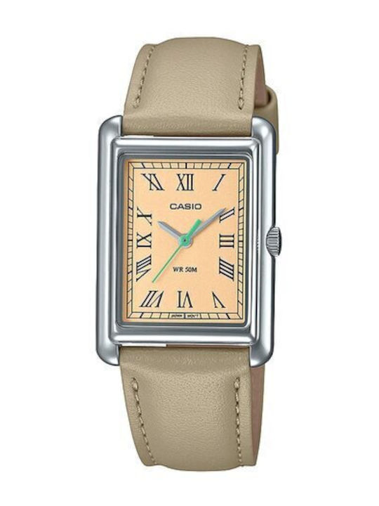 Casio Γυναικείο Ρολόι 25mm Μπαταρίας με Μπεζ Δερμάτινο Λουράκι