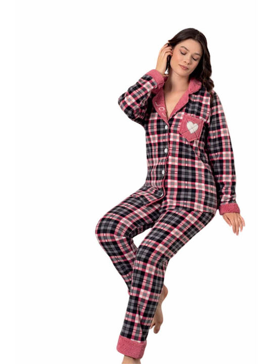 Lindros Winter Damen Pyjama-Set Baumwolle Colorful