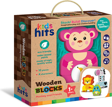 Kids Hits Ζωάκι Puzzle Μαϊμού και Φίλοι από Ξύλο για 12+ Μηνών