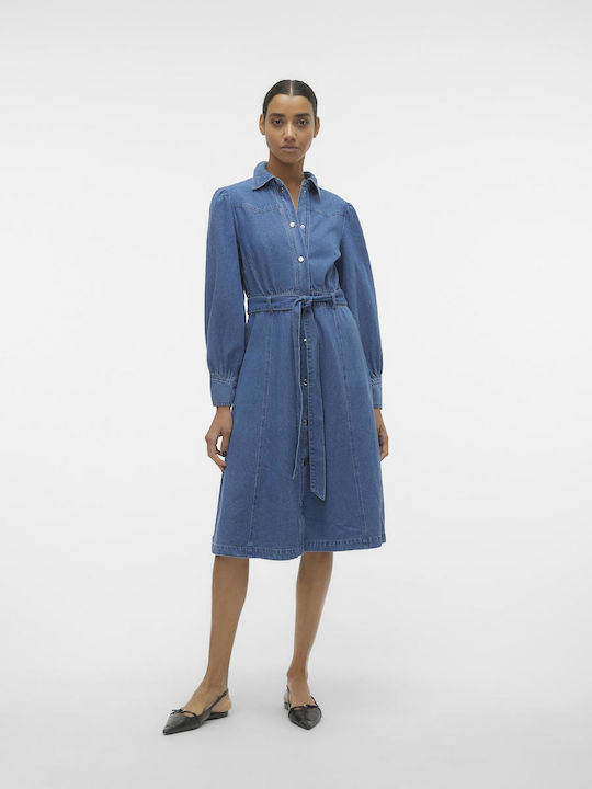 Midi Shirt Dress Dress Medium Blue Denim