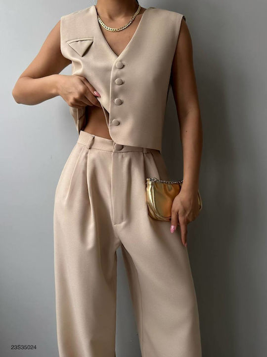 Black Fashion Women's Beige Set with Trousers