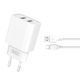 XO Φορτιστής με 2 Θύρες USB-A και Καλώδιο micro USB Λευκός (CE02C)