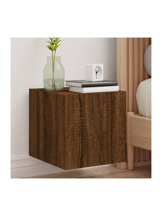 Wall Mounted Particle Board Living Room Display Cabinet with Glass & Lighting Brown Oak 30.5x35x30cm