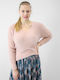 Brak Women's Long Sleeve Pullover with V Neck Pink