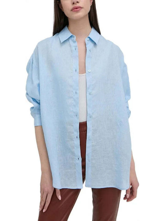 Trussardi Women's Linen Monochrome Long Sleeve Shirt Light Blue