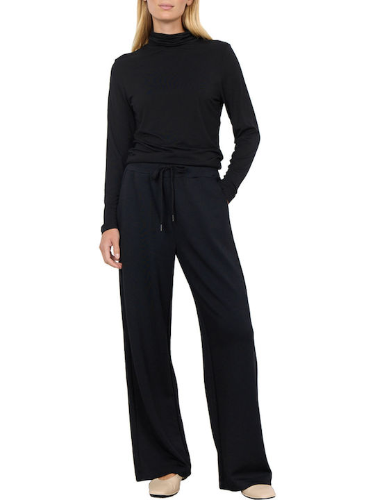 Women's High-waisted Fabric Trousers with Elastic Black