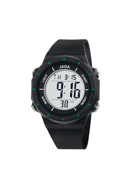 Jaga Digital Watch Battery with Black / Black Rubber Strap