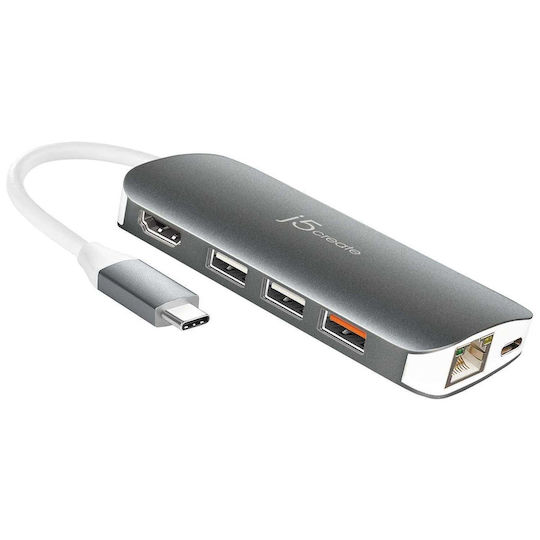 J5 Create USB-C Docking Station mit HDMI 4K PD Ethernet Gray (JCD383-N)