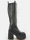 Buffalo Leather High Heel Women's Boots with Laces Black