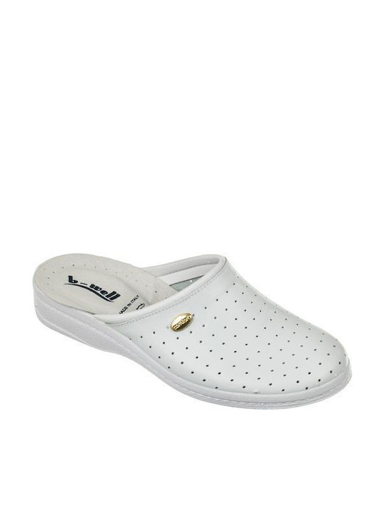 B-Well Aerial Herren Leder Clogs Weiß