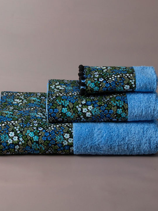 White Fabric Bath Towel Set 3pcs Lilybet Blue Weight 500gr/m²