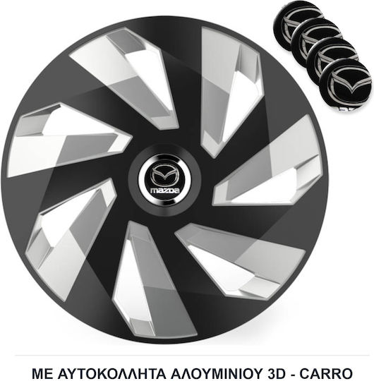 Versaco Σετ Τάσια Αυτοκινήτου Stratos 15" με Σήμα Mazda 4τμχ Μαύρο