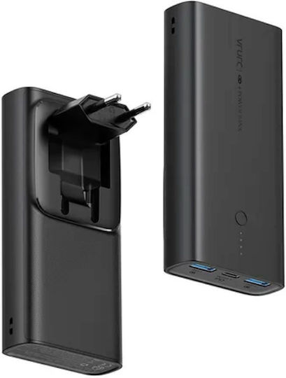 Vrurc W1146 Power Bank 10000mAh 20W με 2 Θύρες USB-A και Θύρα USB-C Power Delivery / Quick Charge 3.0 Μαύρο