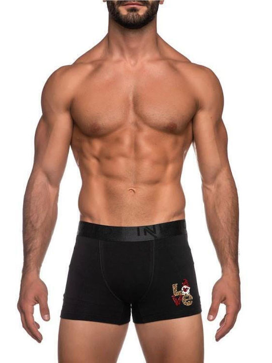 Inizio Men's Boxer Black with Patterns