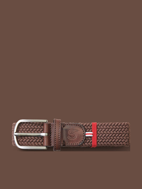 Florence Elastic Men's Belt Leather Knitted Brown