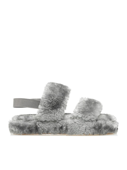 Tsoukalas Winter Damen Hausschuhe mit Fell Gray