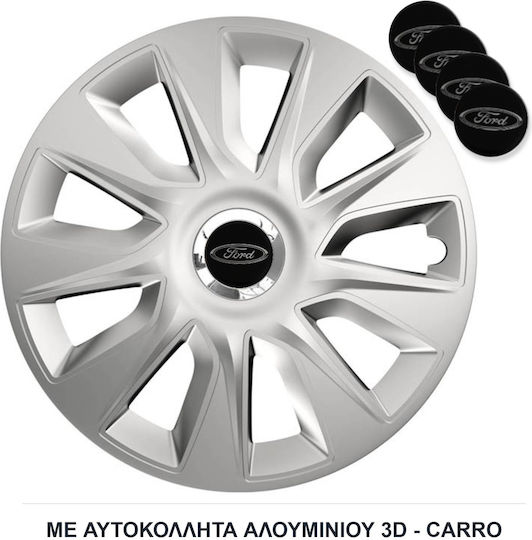 Versaco Auto Radkappen Set Stratos mit Marke Auto 4Stück 15" Silber