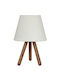 Heronia Wood Table Lamp for Socket E27 with White Shade and Brown Base