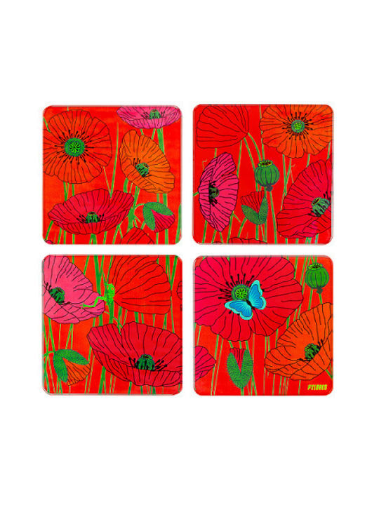 Pylones Round Coaster Glass Red 10cm 4pcs