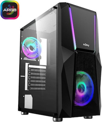 NJOY Fort Jocuri Middle Tower Cutie de calculator cu iluminare RGB Negru