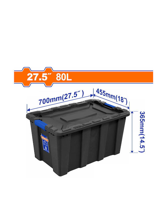 Wadfow Plastic Storage Box with Lid Black 70x45.5x36.5cm 1pcs