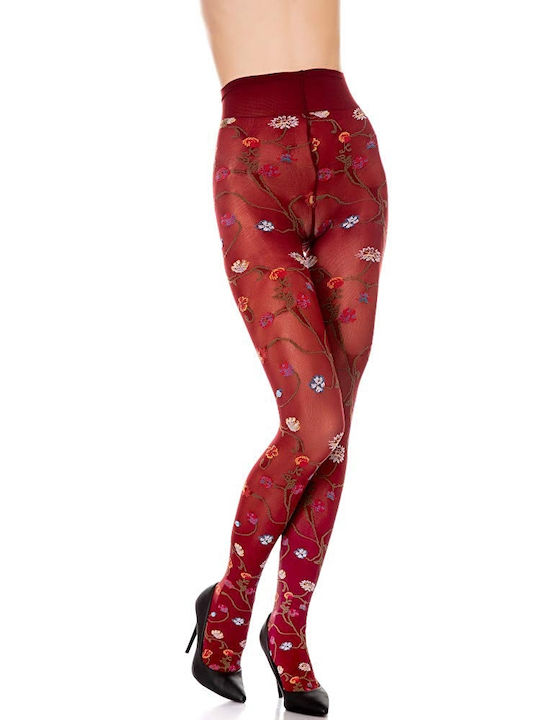 Γυναικείο Καλσόν 80 Den Bordo Floral