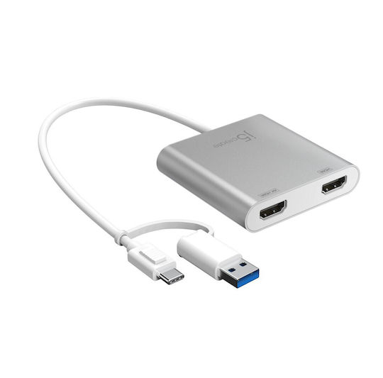 J5 Create JCA365 USB-A / USB-C Docking Station με HDMI 4K και σύνδεση 2 Οθονών Γκρι