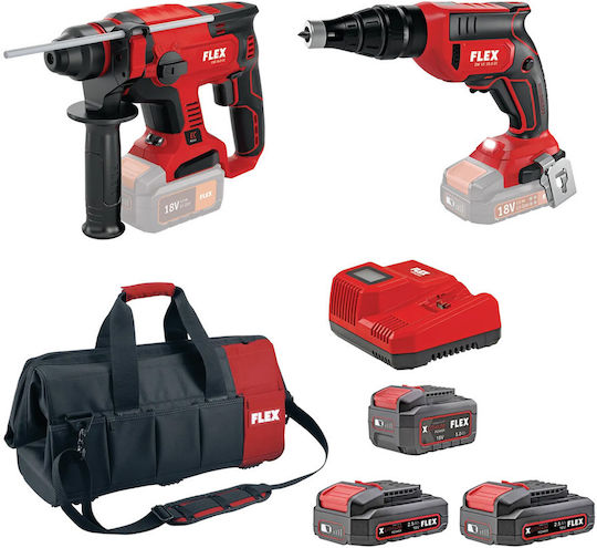 Flex 10061 Σετ Κατσαβίδι & Πιστολέτο 18V με 2 Μπαταρίες 5Ah και Θήκη