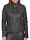 Nephele Vintage Sheep Δερμάτινο Γυναικείο Biker Jacket Μαύρο.