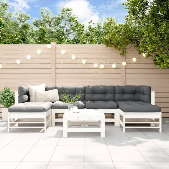 Garten- und Outdoor-Möbelset 7 Stück Weiß mit Kissen