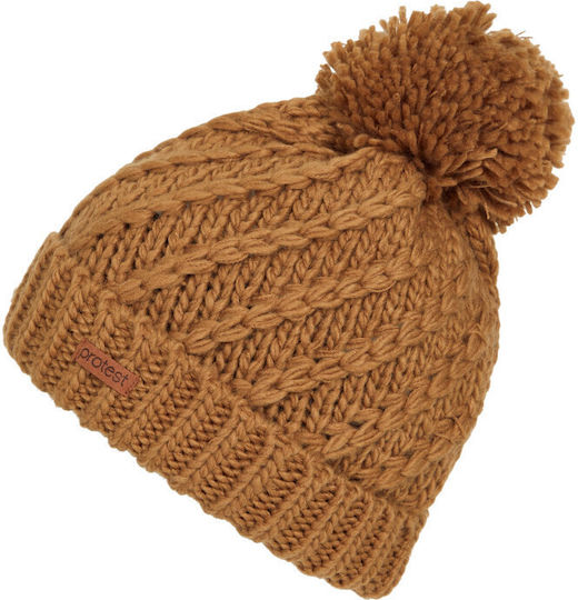 Pom Pom Beanie Γυναικείος Fleece Σκούφος Πλεκτός σε Καφέ χρώμα