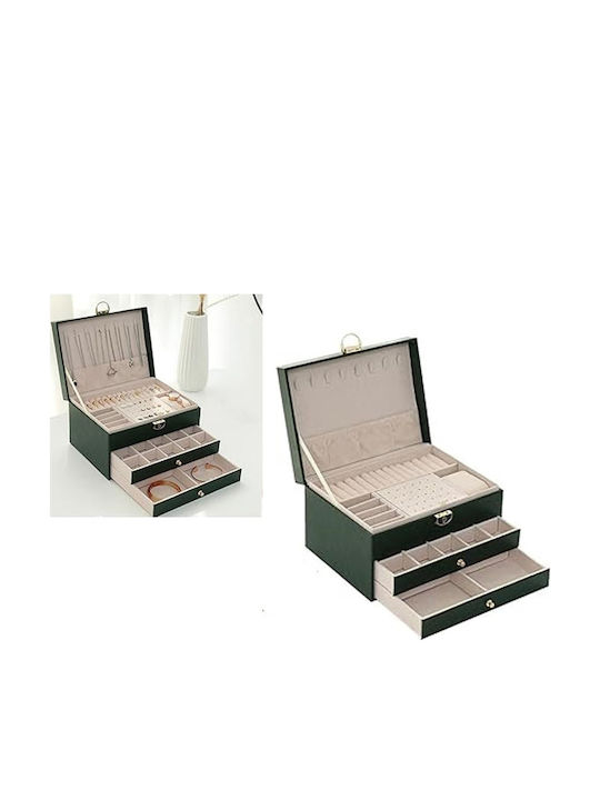ForHome Fabric Green Jewellery Box 23x17x14cm