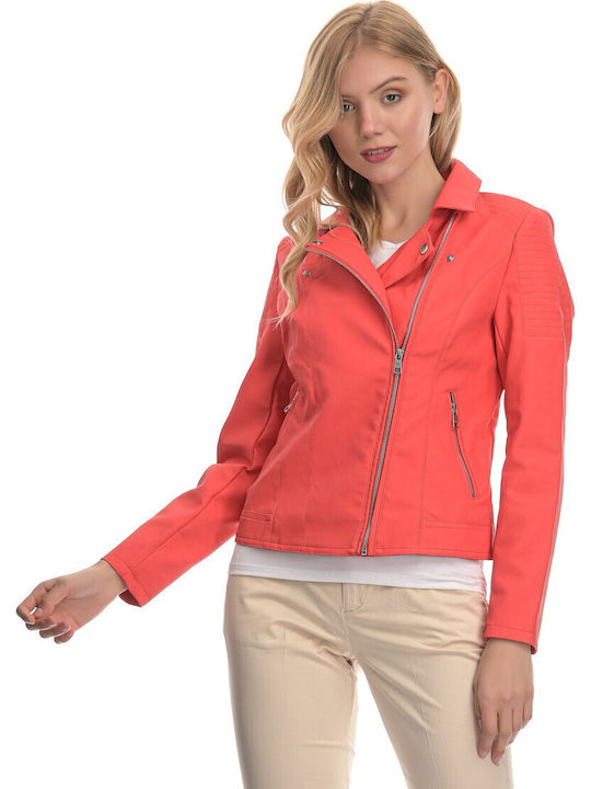Only Women's Short Biker Jacket for Winter Coral