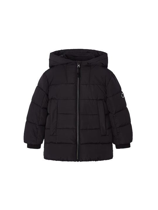 Mayoral Kids Quilted Jacket Long with Hood Black