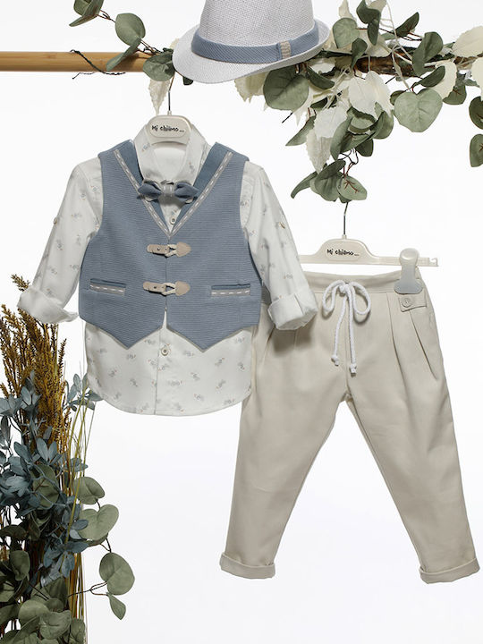 Mi Chiamo Boys Baptism Suit with Vest Light Blue