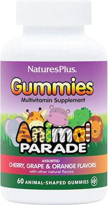 Nature's Plus Animal Parade Kids Gummies Assorted Vitamin for Energy & Immune System Boost Cherry Orange Grape 60 jelly beans