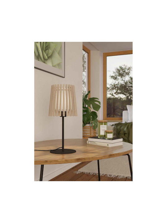 Eglo Wood Table Lamp for Socket E27 with Beige Shade and Black Base