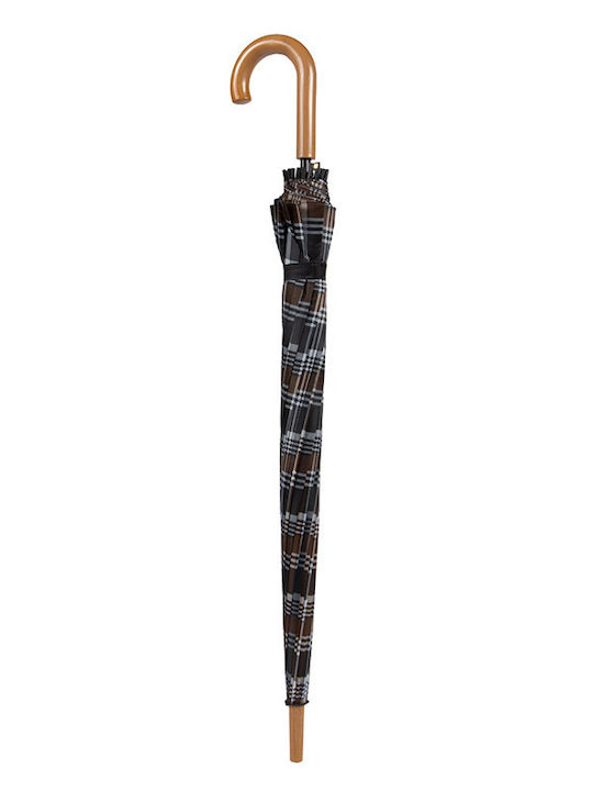 LKmoda Automatic Umbrella with Walking Stick BLACK-WH-BROWN