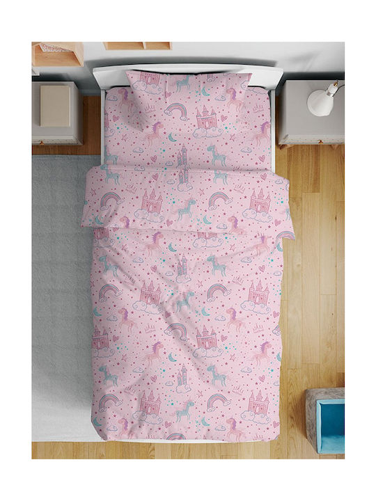 Sunshine Bettwäsche-Set Einzel Mit Gummizug Baumwolle Rosa 105x205cm 3Stück