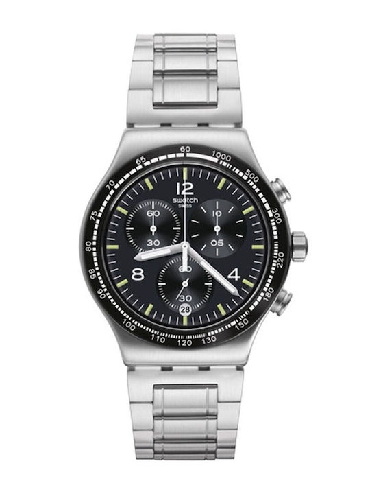 Swatch Ανδρικό Ρολόι Χρονογράφος Μπαταρίας με Ασημί Μεταλλικό Μπρασελέ
