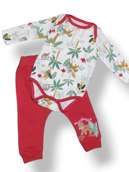 Babydom Baby Bodysuit Set Long-Sleeved with Pants Orange