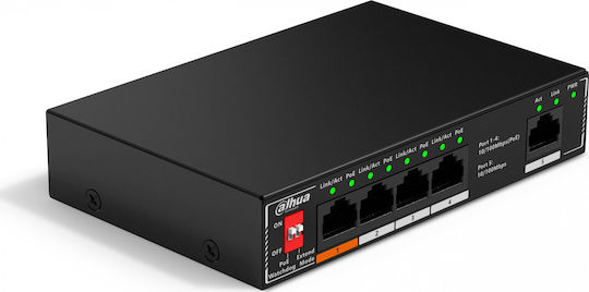 Dahua SF1005P Неуправляем L2 PoE+ Switch с 4 Портове Гигабитови (1Gbps) Ethernet