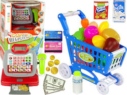 Lean Toys Kids Shop Cash Register Calculator, Blue Trolley & Food Products for 3+ Years Old