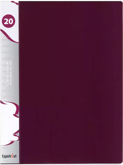 Typotrust Clipboard Flexible with 20 plastic sleeves Slides for Paper A4 Burgundy 1pcs