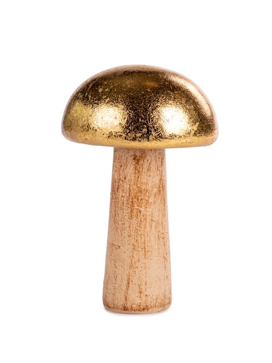 Colourbox Kids Christmas Wooden Figure Mushroom Gold Height 9cm