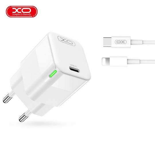 XO с USB-C порт и кабел USB-C - Lightning 30W Power Delivery Бял (CE06)