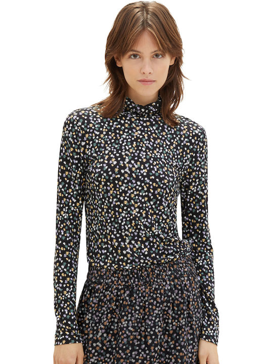 Tom Tailor Damen Bluse Langärmelig Rollkragenpullover Blumen Multicolor (34008/multicolor Flower Print)