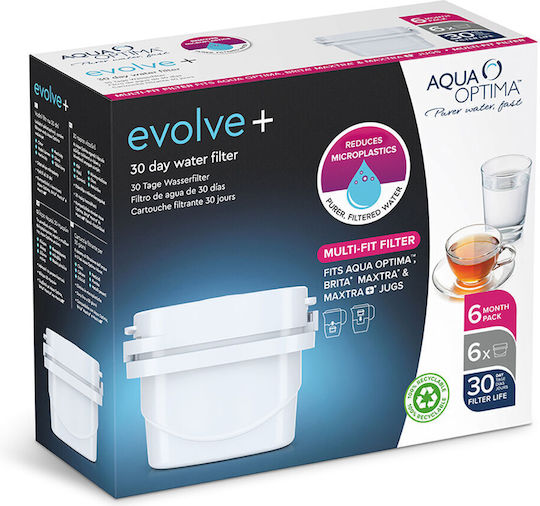 Aqua Optima Water Filter Replacement for Pitcher made of Activated Carbon Evolve 6pcs